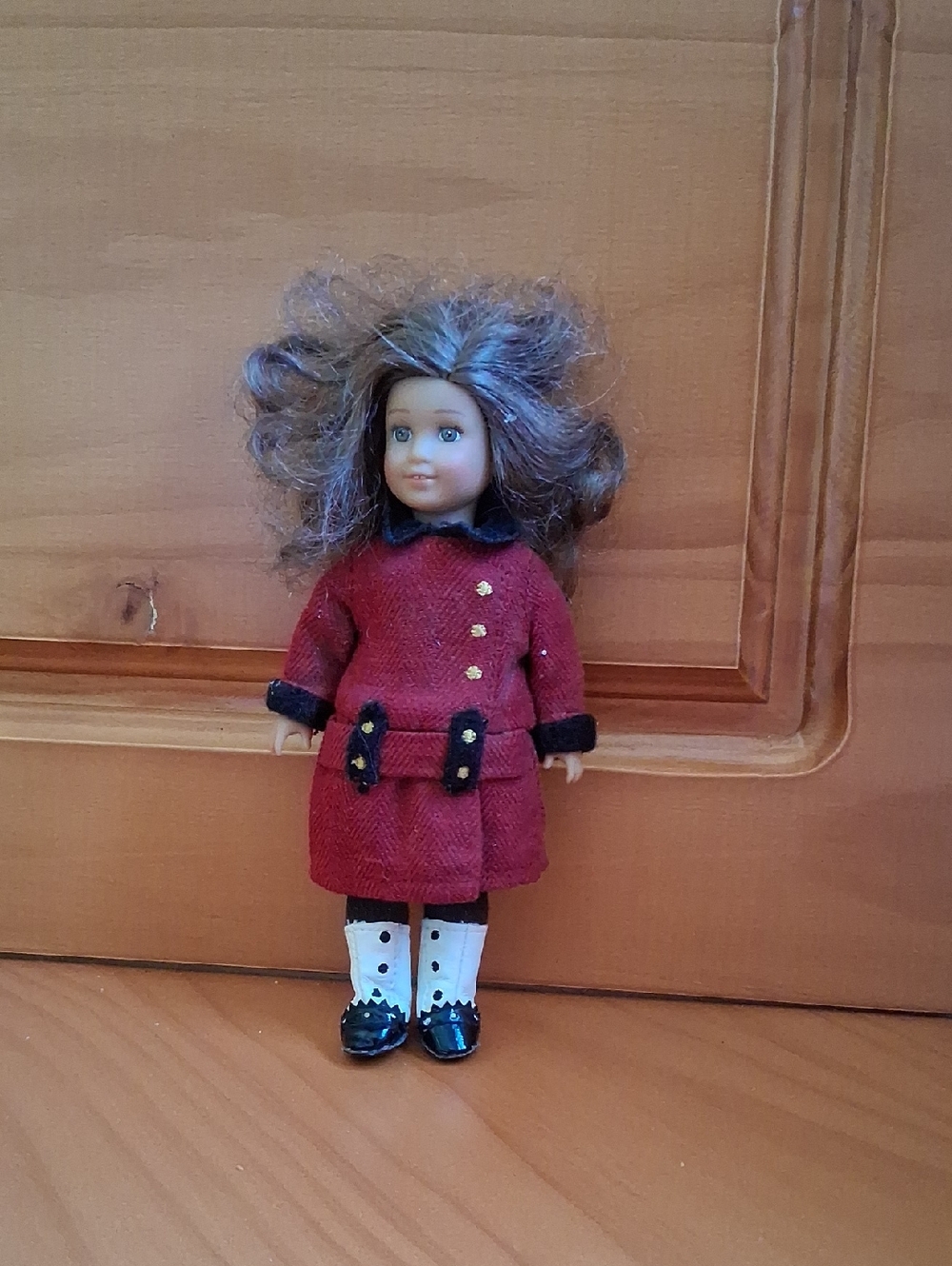 American Girl Red Pea Coat with Black Trim